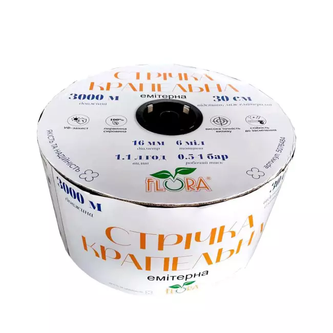 Лента капельная FLORA с плоским эмиттером 16мм 20 см 8мл 1.38л 1000м (5076554)