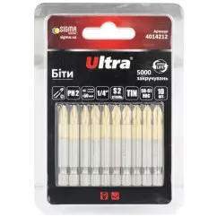 Биты ULTRA PH2х50мм ¼" 10 шт S2 TIN блистер (4014212)