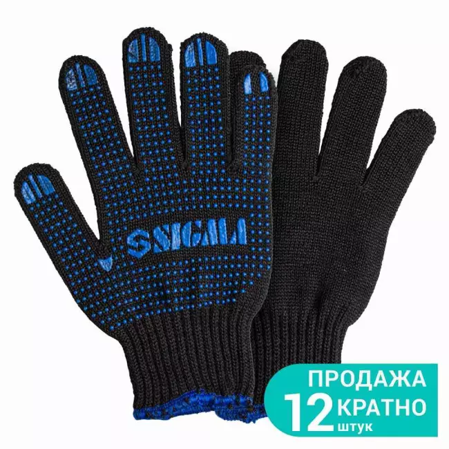 Перчатки трикотажные SIGMA с ПВХ точкой р10 Оптима черные (9442531)
