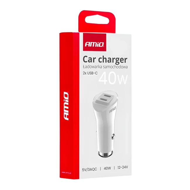 Автомобільний зарядний пристрій AMiO 2xUSB-C 40W (03884/038840)
