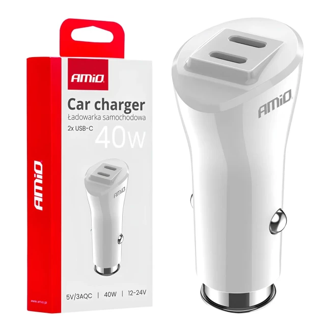 Автомобільний зарядний пристрій AMiO 2xUSB-C 40W (03884/038840)