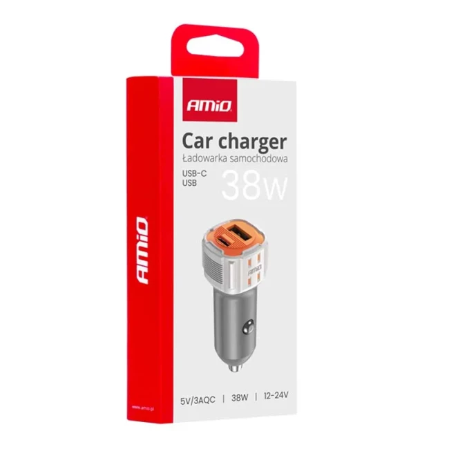 Автомобільний зарядний пристрій AMiO USB-A + USB-C 38W (03883/038833)