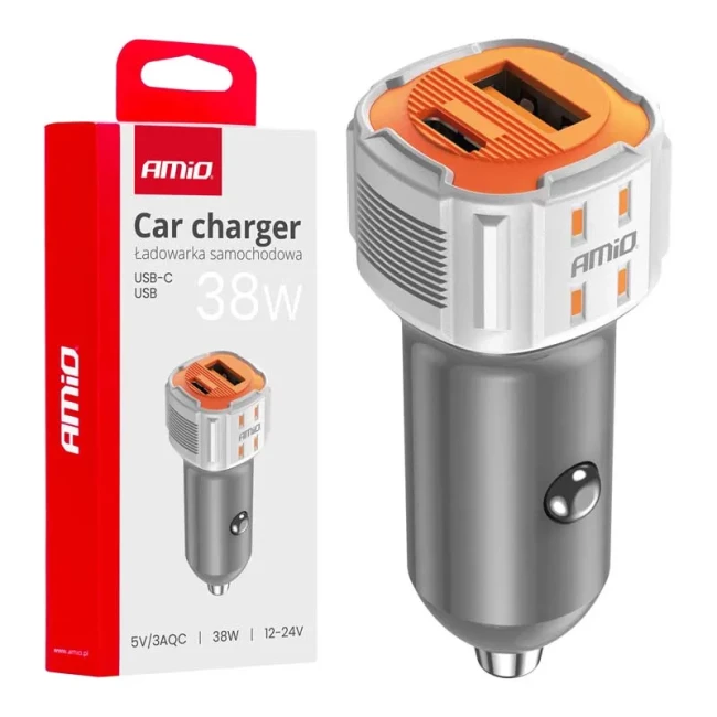 Автомобільний зарядний пристрій AMiO USB-A + USB-C 38W (03883/038833)