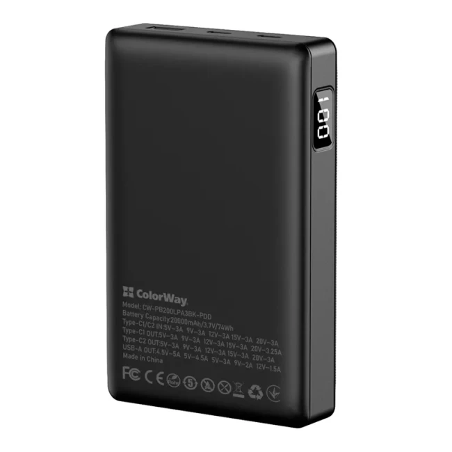 Универсальная мобильная батарея ColorWay Powerful 20000 mAh Black (CW-PB200LPA3BK-PDD)