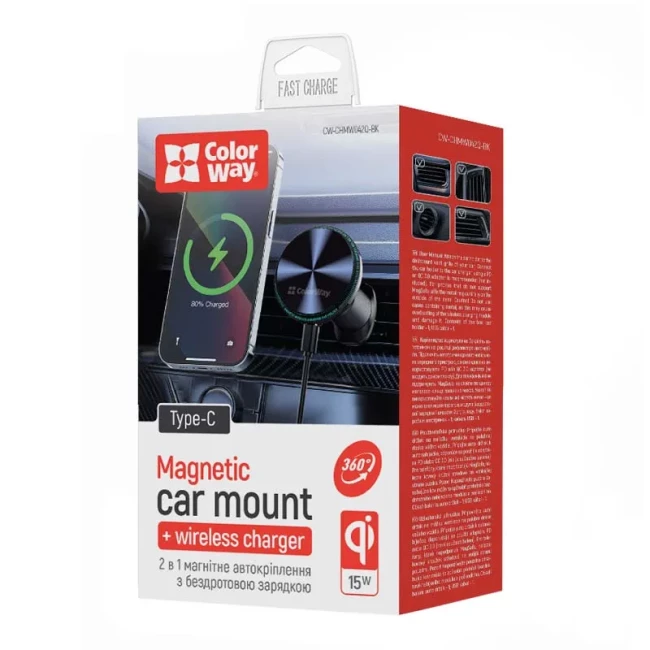 Беспроводное зарядное устройство СolorWay MagSafe 360° Air Vent 15W Black (CW-CHMW042Q-BK) Беспроводное зарядное устройство СolorWay MagSafe 360° Air Vent 15W Black (CW-CHMW042Q-BK)