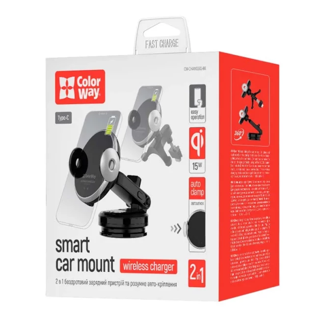Беспроводное зарядное устройство ColorWay AutoSense Car Wireless Charger 15W Black (CW-CHAW039Q-BK) Беспроводное зарядное устройство ColorWay AutoSense Car Wireless Charger 15W Black (CW-CHAW039Q-BK)