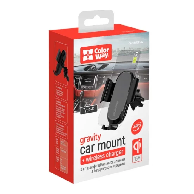 Беспроводное зарядное устройство ColorWay Air Vent Car Wireless Charger 15W Black (CW-CHAW038Q-BK)