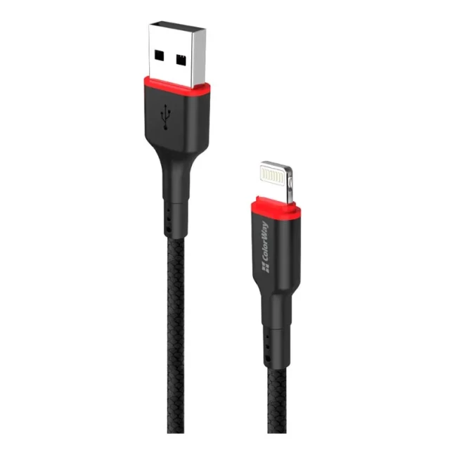 Кабель ColorWay USB - Lightning 1м Black/Red (CW-CBUL064-BK)
