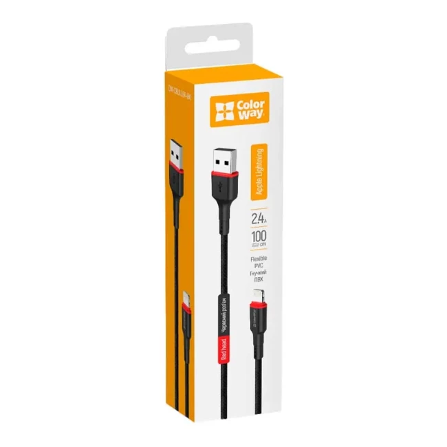 Кабель ColorWay USB - Lightning 1м Black/Red (CW-CBUL064-BK) Кабель ColorWay USB - Lightning 1м Black/Red (CW-CBUL064-BK)