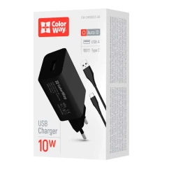 Сетевое зарядное устройство ColorWay + кабель USB - Type-C Black
