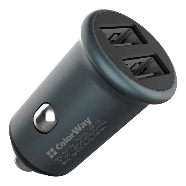 Автомобільний зарядний пристрій ColorWay Quick Charge 3.0 Gray (CW-CHA036Q-GR)