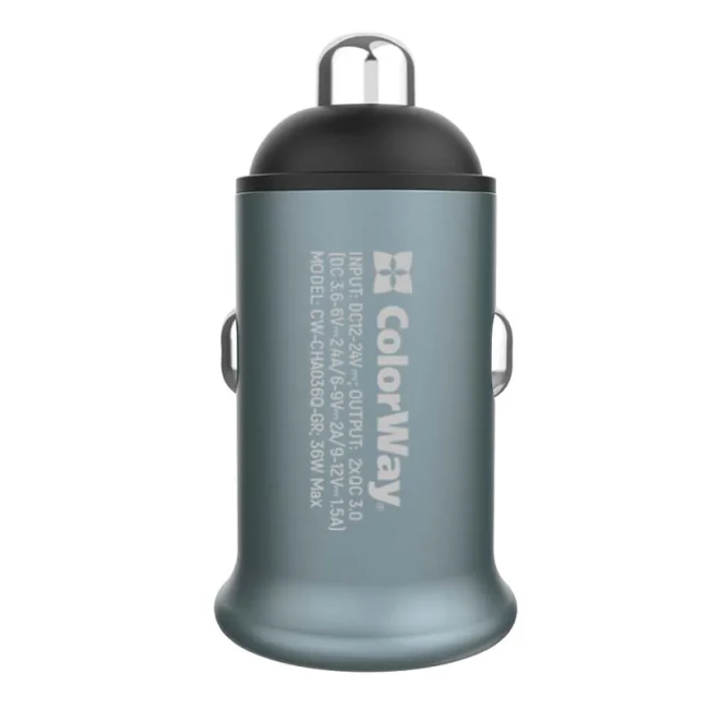 Автомобільний зарядний пристрій ColorWay Quick Charge 3.0 Gray (CW-CHA036Q-GR)