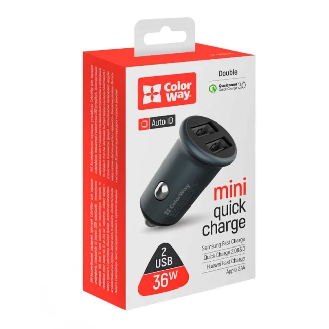 Автомобільний зарядний пристрій ColorWay Quick Charge 3.0 Gray (CW-CHA036Q-GR)