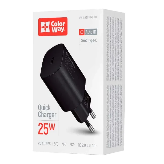 Мережевий зарядний пристрій ColorWay Power Delivery Port PPS Black (CW-CHS033PD-BK) Мережевий зарядний пристрій ColorWay Power Delivery Port PPS Black (CW-CHS033PD-BK)