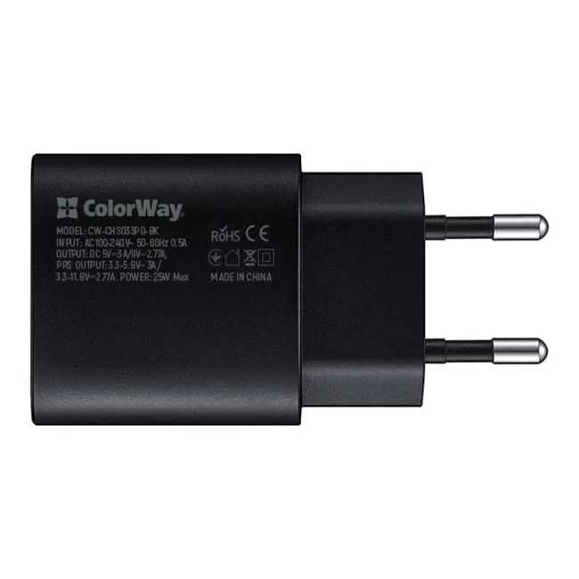 Мережевий зарядний пристрій ColorWay Power Delivery Port PPS Black (CW-CHS033PD-BK)