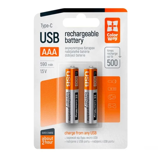 Акумуляторна батарея USB-C ColorWay Li-Pol 590 mAh 2шт (CW-UBAAA-09)