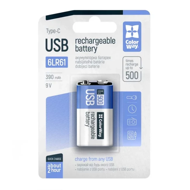 Акумуляторна батарея USB-C ColorWay Li-Pol 390 mAh (CW-UB9V-06)