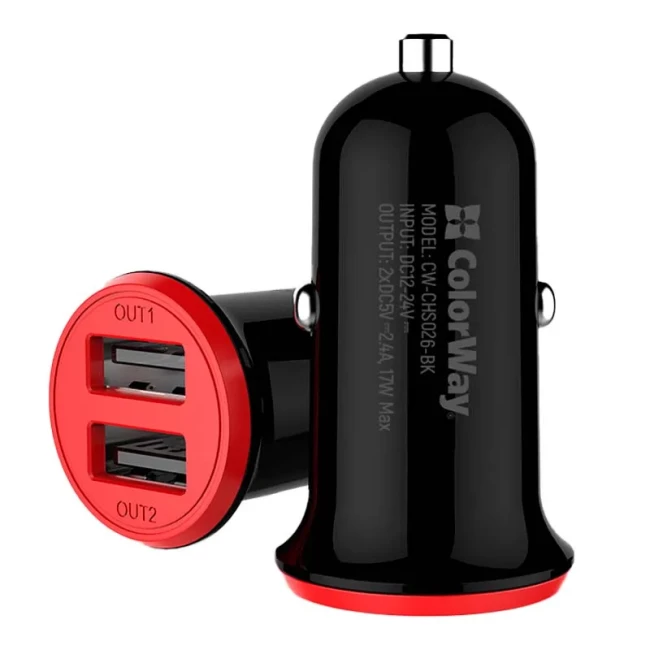 Автомобільний зарядний пристрій ColorWay Red/Black (CW-CHA026-BK)