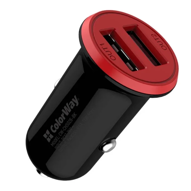 Автомобільний зарядний пристрій ColorWay Red/Black (CW-CHA026-BK)