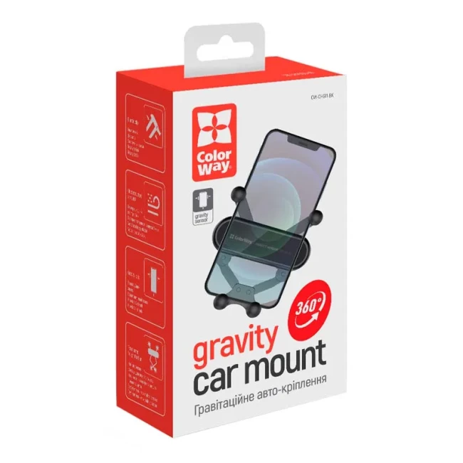 Держатель автомобильный ColorWay Gravity Sensor Holder Black (CW-CHG11-BK) Держатель автомобильный ColorWay Gravity Sensor Holder Black (CW-CHG11-BK)