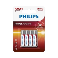 Батарейка PHILIPS лужная цилиндрическая тип ААА POWER ALKALINE (в блист. - 4 шт) (LR03P4B/10)