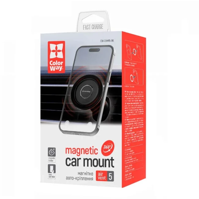 Держатель автомобильный ColorWay магнитный Air Vent-5 Black (CW-CHM15-BK)