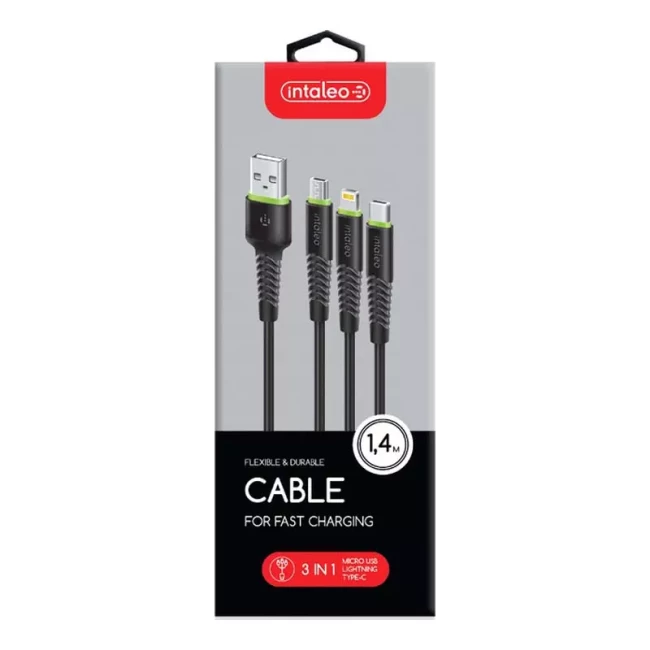 Кабель Intaleo CBFLEXU1 3in1 Micro/Lightning/Type-C 1.4 м Black (1283126487521)