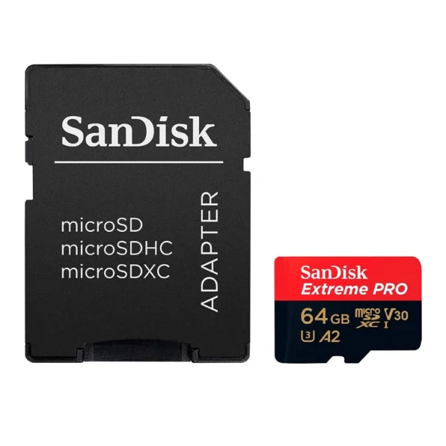 Карта пам'яті SanDisk MicroSDXC 64GB UHS-I U3 R200/W90MB/s Extreme Pro V30 + SD-адаптер (SDSQXCU-064G-GN6MA)