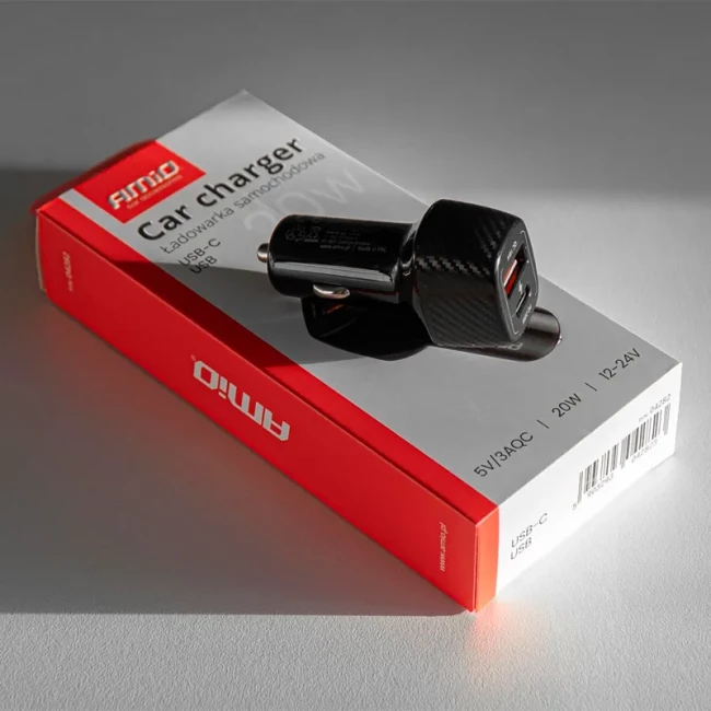 Автомобільний зарядний пристрій AMiO USB-A + USB-C (04282/042823)