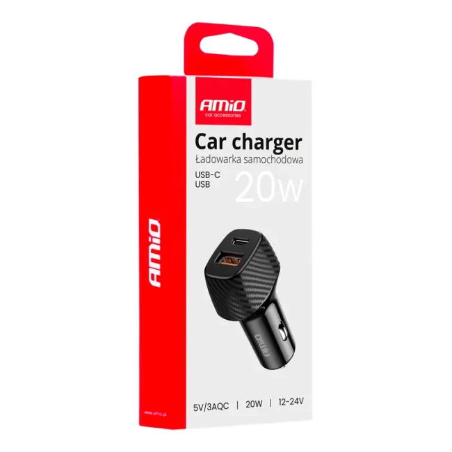 Автомобільний зарядний пристрій AMiO USB-A + USB-C (04282/042823)