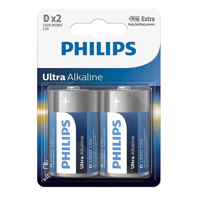 Батарейка PHILIPS Ultra Alkaline лужна 1,5V (LR20E2B/10)