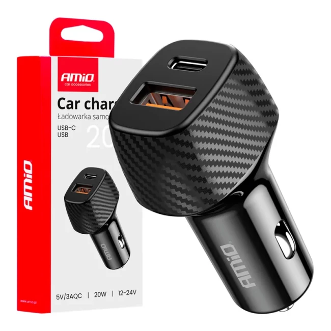Автомобільний зарядний пристрій AMiO USB-A + USB-C (04282/042823)