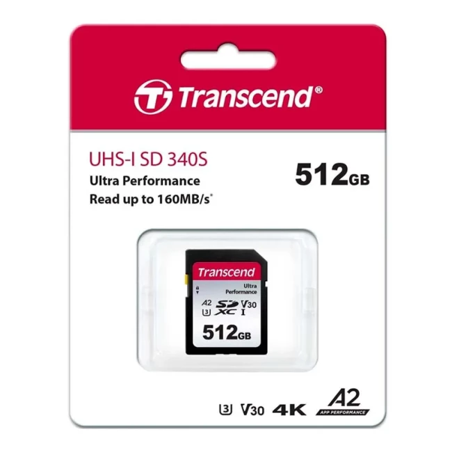 Карта памяти Transcend SD 512GB C10 UHS-I U3 A2 R160/W90MB/s 4K (TS512GSDC340S)