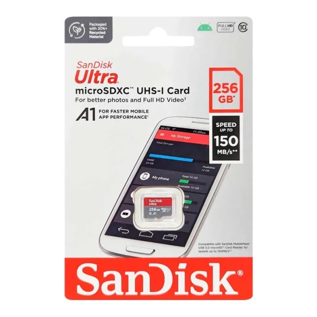 Карта памяти SanDisk microSD 256GB C10 UHS-I R150MB/s Ultra (SDSQUAC-256G-GN6MN)