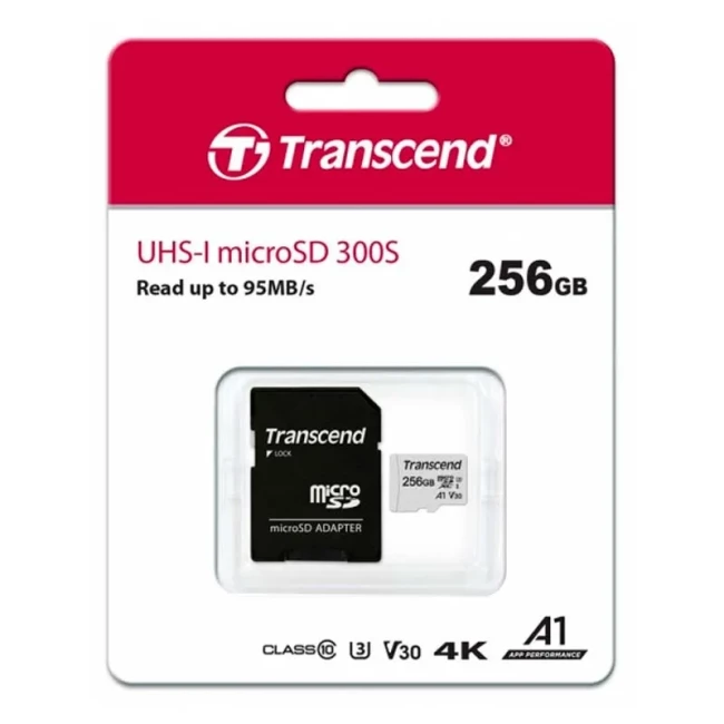 Карта пам'яті Transcend microSD 256GB C10 UHS-I R100/W40MB/s + SD (TS256GUSD300S-A)