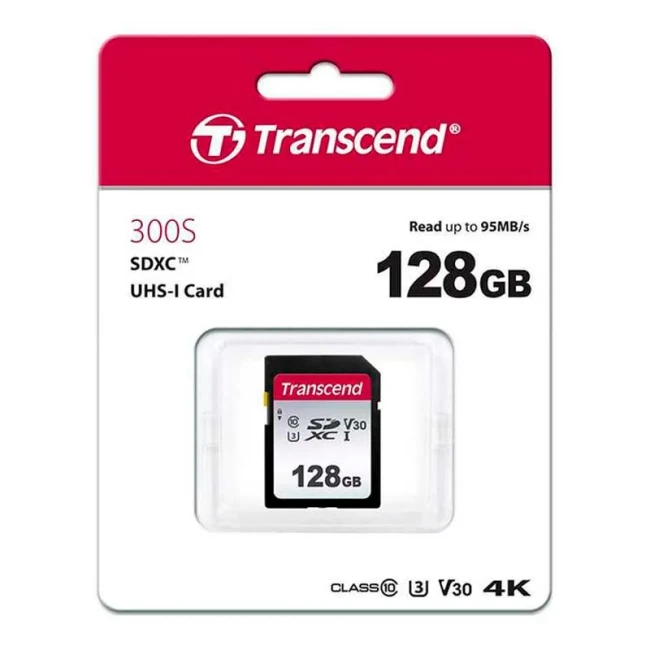 Карта памяти Transcend SD 128GB C10 UHS-I R100/W40MB/s (TS128GSDC300S)