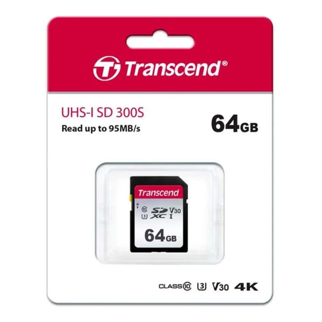 Карта памяти Transcend SD 64GB C10 UHS-I R100/W20MB/s (TS64GSDC300S)