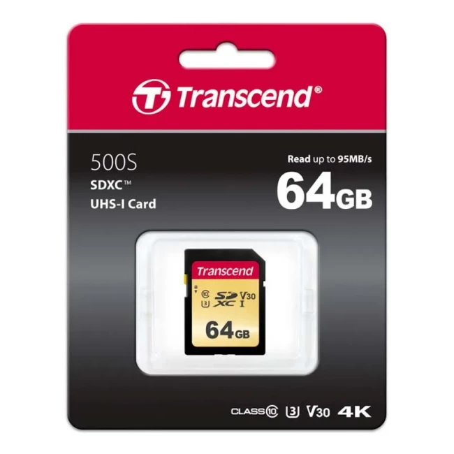 Карта памяти Transcend SD 64GB C10 UHS-I R95/W45MB/s (TS64GSDC500S)