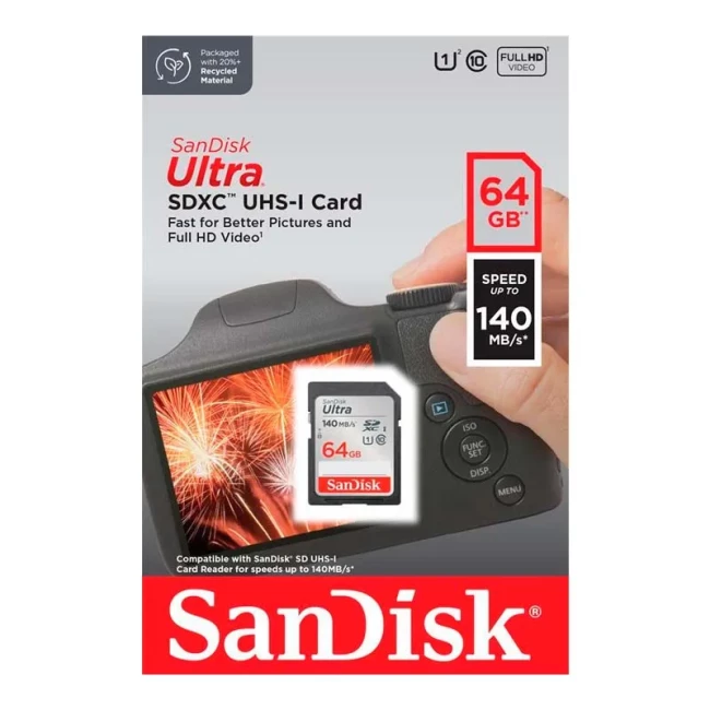 Карта памяти SanDisk SD 64GB C10 UHS-I C10 UHS-I R140MB/s Ultra (SDSDUNB-064G-GN6IN)