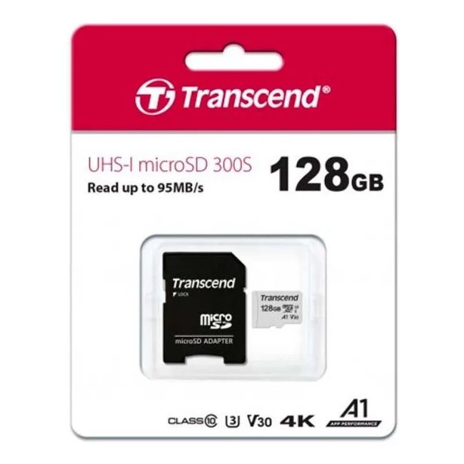 Карта пам'яті Transcend microSD 128GB C10 UHS-I R100/W40MB/s + SD (TS128GUSD300S-A)