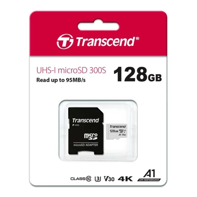 Карта пам'яті Transcend microSD 128GB C10 UHS-I R100/W40MB/s (TS128GUSD300S)