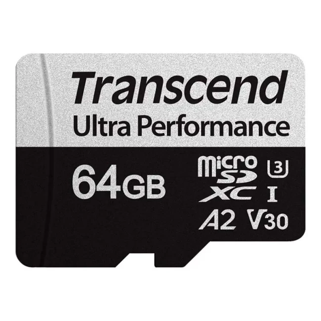Карта памяти Transcend microSD 64GB C10 UHS-I U3 A2 R160/W80MB/s + SD (TS64GUSD340S)