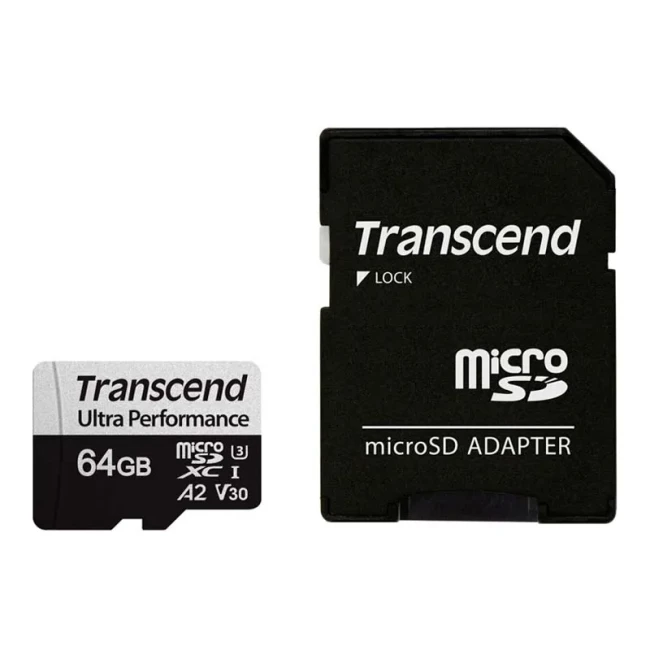 Карта памяти Transcend microSD 64GB C10 UHS-I U3 A2 R160/W80MB/s + SD (TS64GUSD340S)