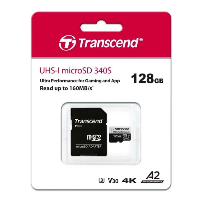 Карта памяти Transcend microSD 128GB C10 UHS-I U3 A2 R160/W125MB/s + SD (TS128GUSD340S)