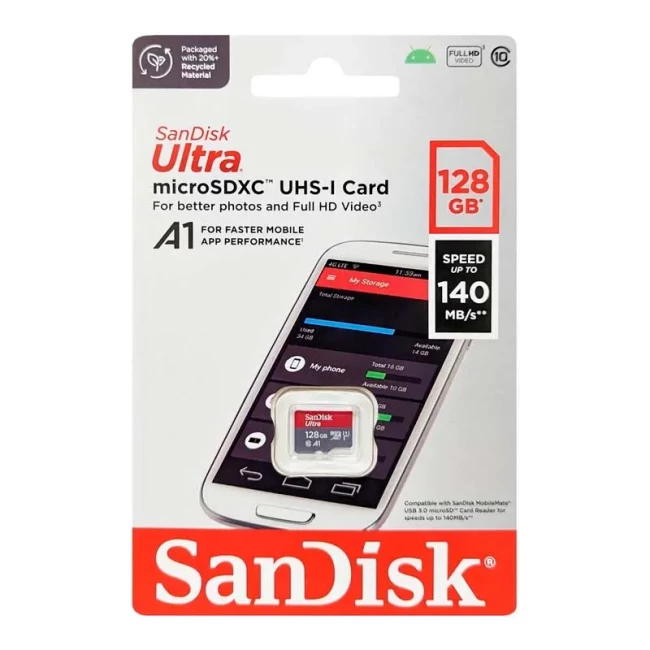 Карта памяти SanDisk SD 128GB C10 UHS-I R140MB/s Ultra (SDSDUNB-128G-GN6IN)
