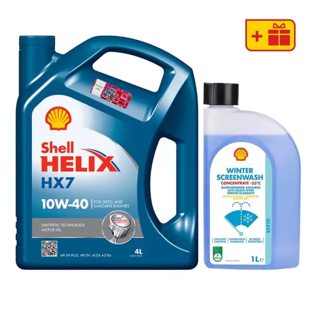 Моторное масло Shell Helix HX7 10W-40 4л + зимний омыватель Shell Concentrate -55°С 1л