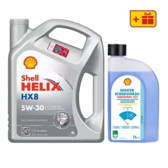 Моторное масло Shell Helix HX8 5W-30, 4 л + Омыватель стекла Shell Winter Screenwash 1 л