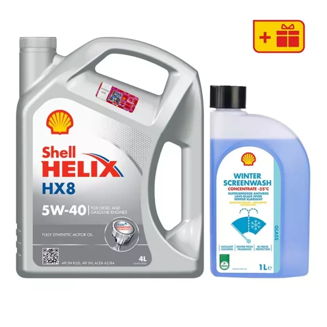 Моторное масло Shell Helix HX8 5W-40, 4 л + Омыватель стекла Shell Winter Screenwash 1 л (ТОВ-У512754)