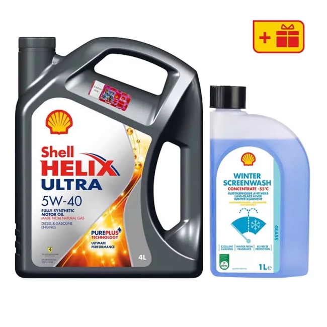 Моторна олива Shell Helix Ultra 5W-40, 4 л + Омивач скла Shell Winter Screenwash 1 л (ТОВ-У512752)