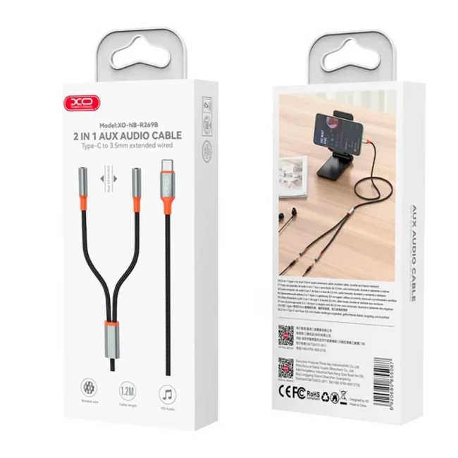 Кабель XO USB Type-C –  AUX 3,5мм (NB-R269B.black/855087)